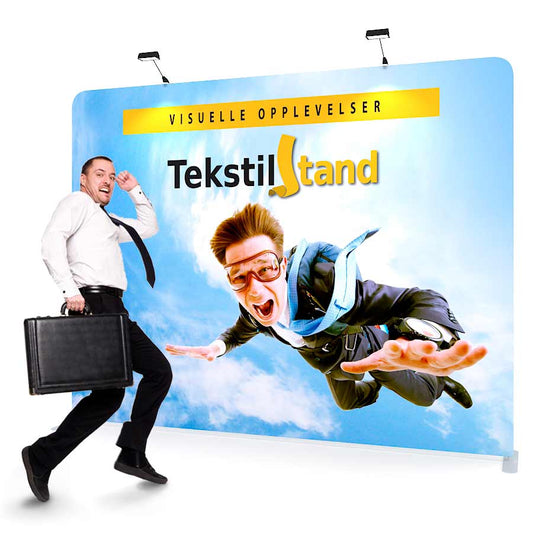 Elegante TekstilStand messevegg Rett. Her 293x228 cm. Leveres i flere størrelser!